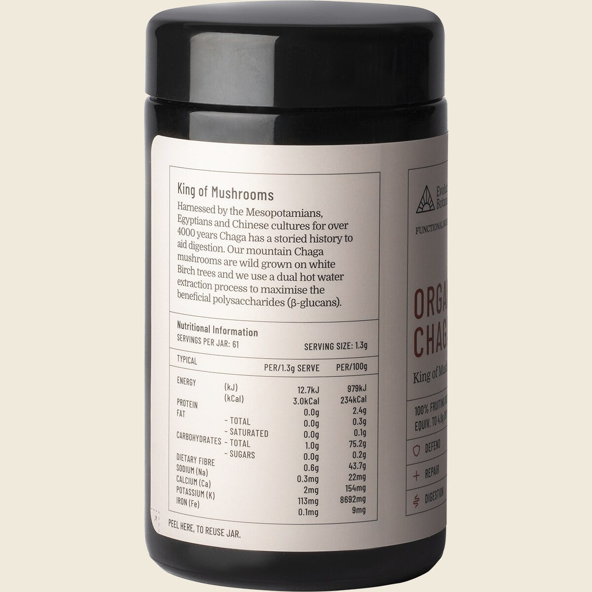 Evolution Botanicals Chaga Extract - Organic 11:1 King Of Mushrooms (Siberian Origin) 80g