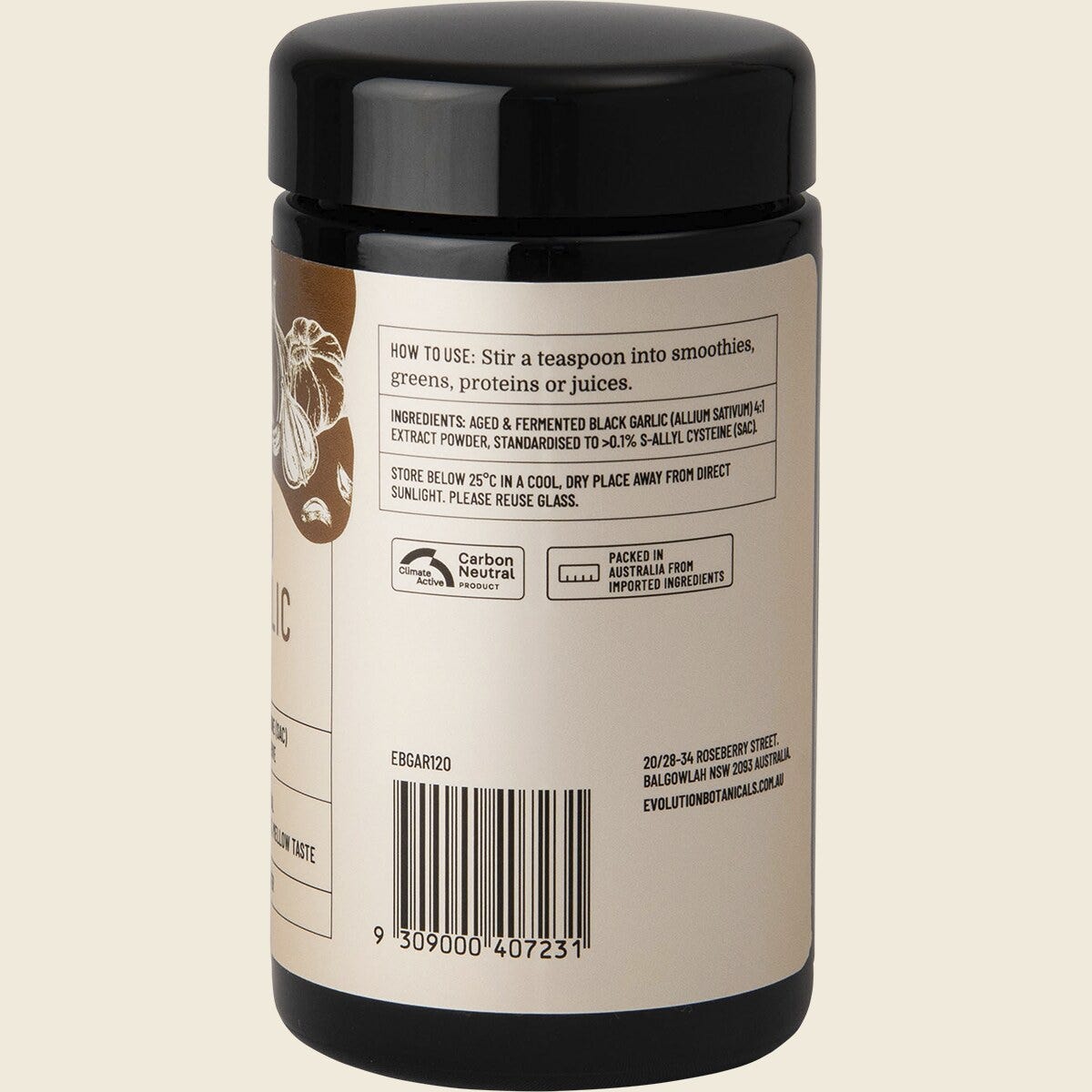 Evolution Botanicals Aged Fermented Black Garlic Powder 120g