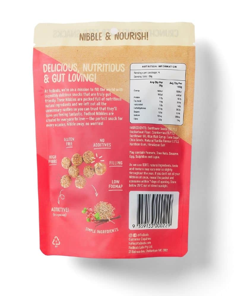 Fodbods Crunchy Nibbles Cranberry Vanilla 6 x 100g