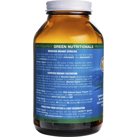 Green Nutritionals Mountain Organic Spirulina Capsules (520mg) - 180 Caps