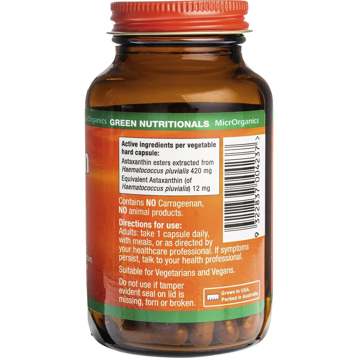 Green Nutritionals Natural Astaxanthin Vegan Caps (12mg) Double Strength 60 caps