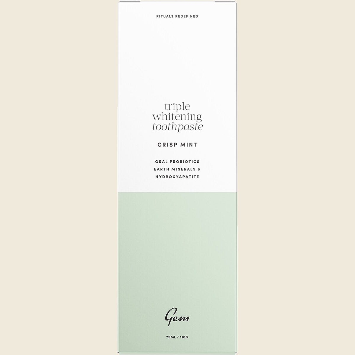 Gem Toothpaste Triple Whitening Crisp Mint 110g (Fluoride Free)