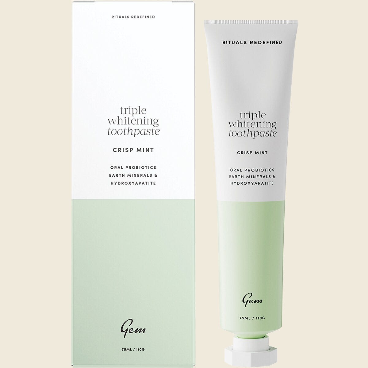 Gem Toothpaste Triple Whitening Crisp Mint 110g (Fluoride Free)