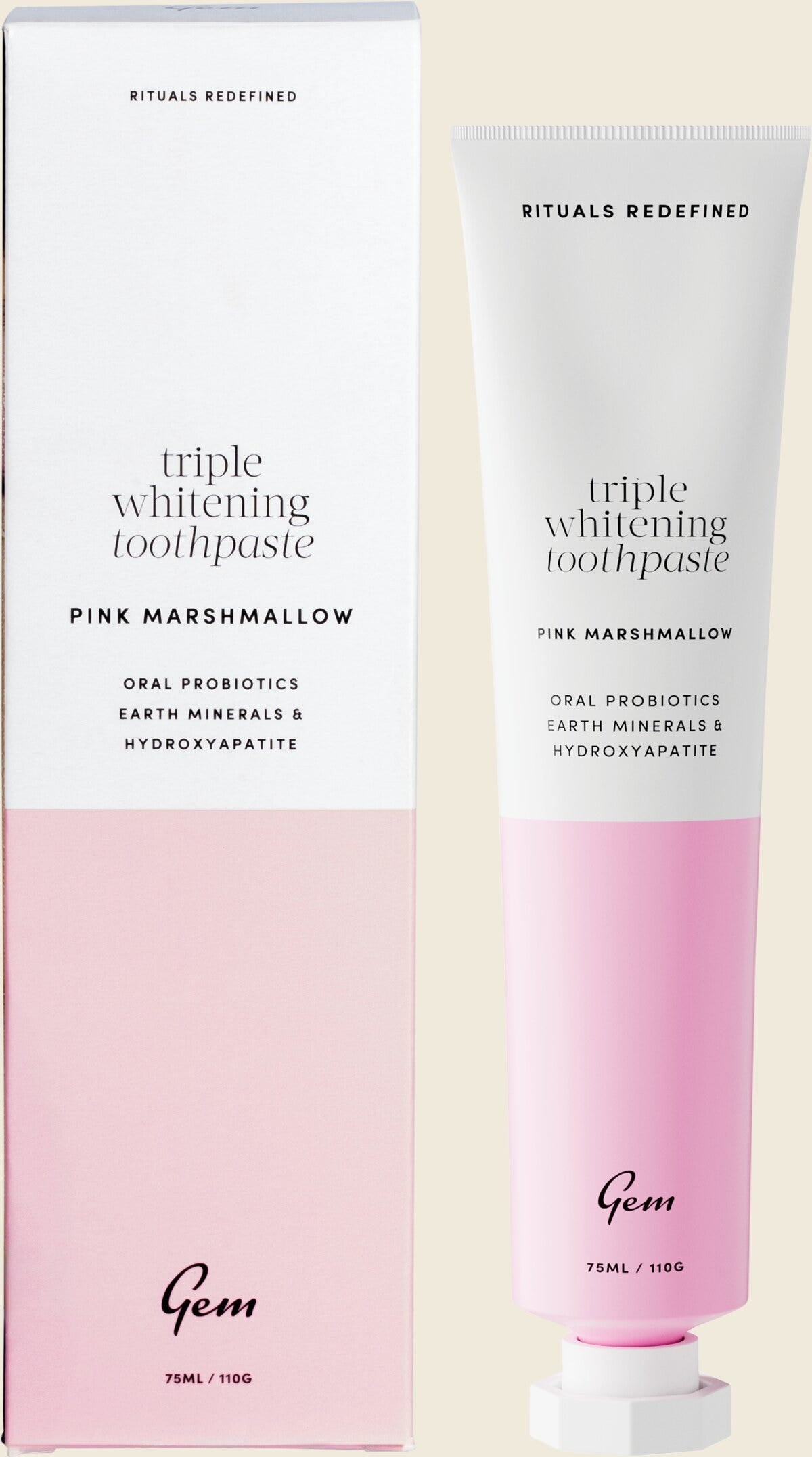 Gem Toothpaste Triple Whitening Pink Marshmallow 110g (Fluoride Free)