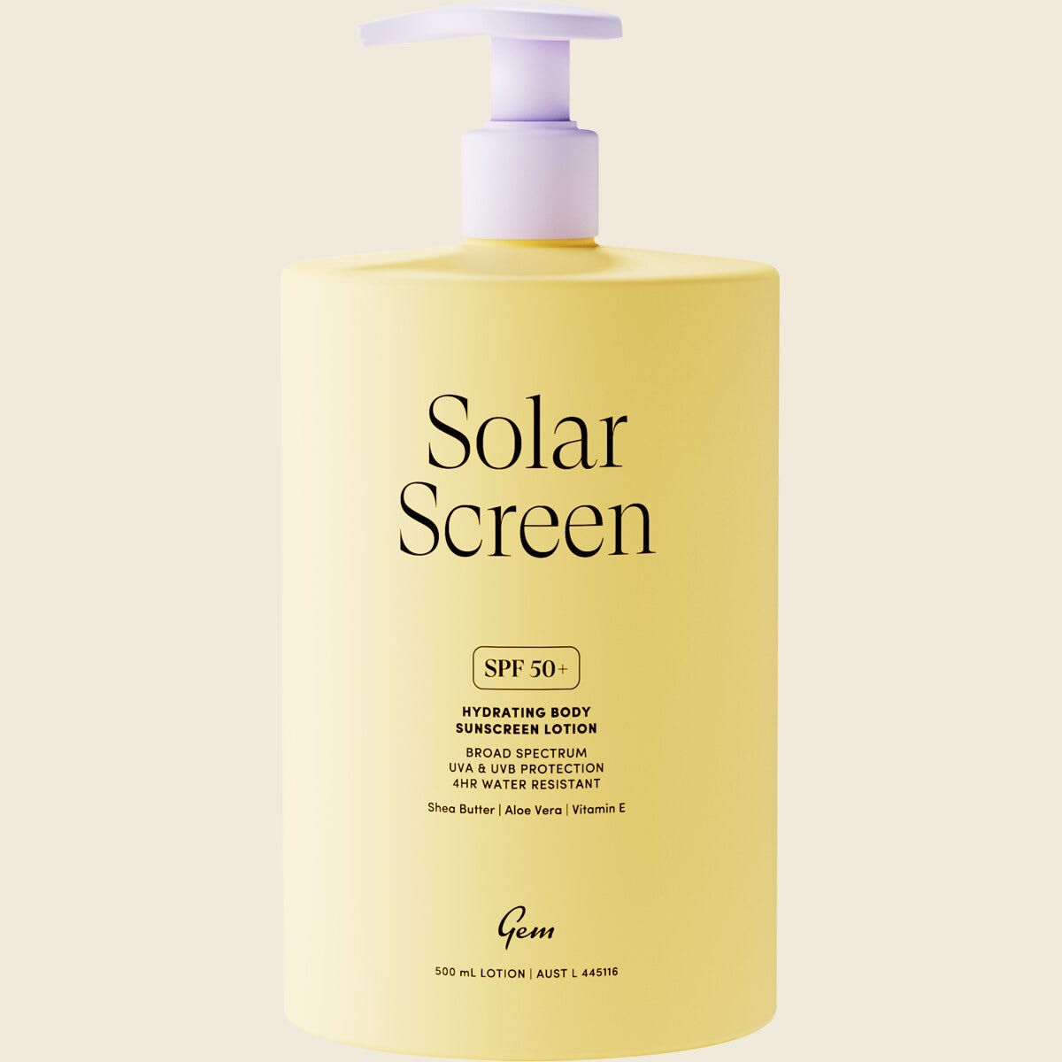 GEM Solar Screen SPF50+ Hydrating Body Sunscreen Lotion 500ml