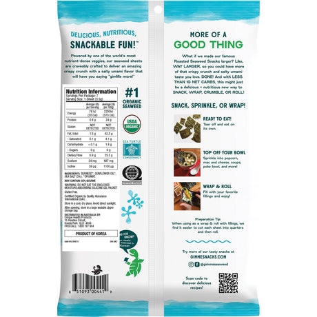 Roasted Seaweed Big Sheets Sea Salt 26g