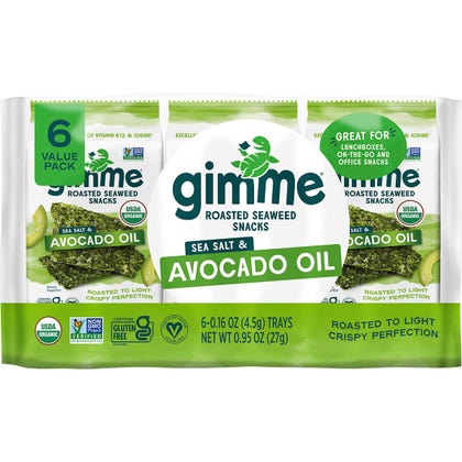 Gimme Roasted Seaweed Snacks Sea Salt & Avocado Oil 6x4g