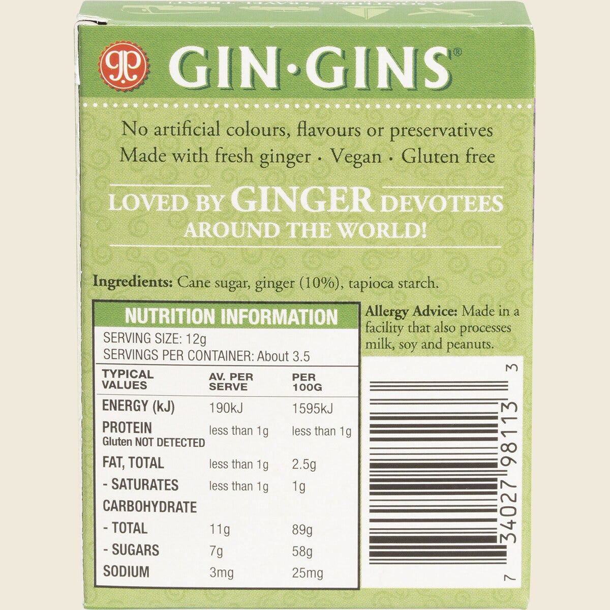 The Ginger People Gin Gins Ginger Candy Chewy Original 42g Pack of 12 Back