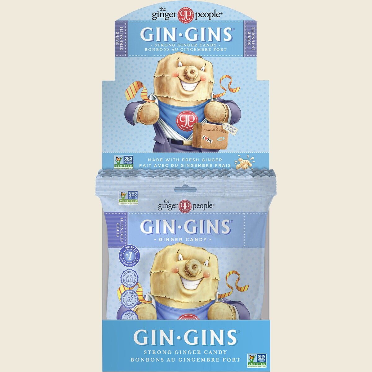 The Ginger People Gin Gins Ginger Candy Bag Super Strength 12 x 60g Display