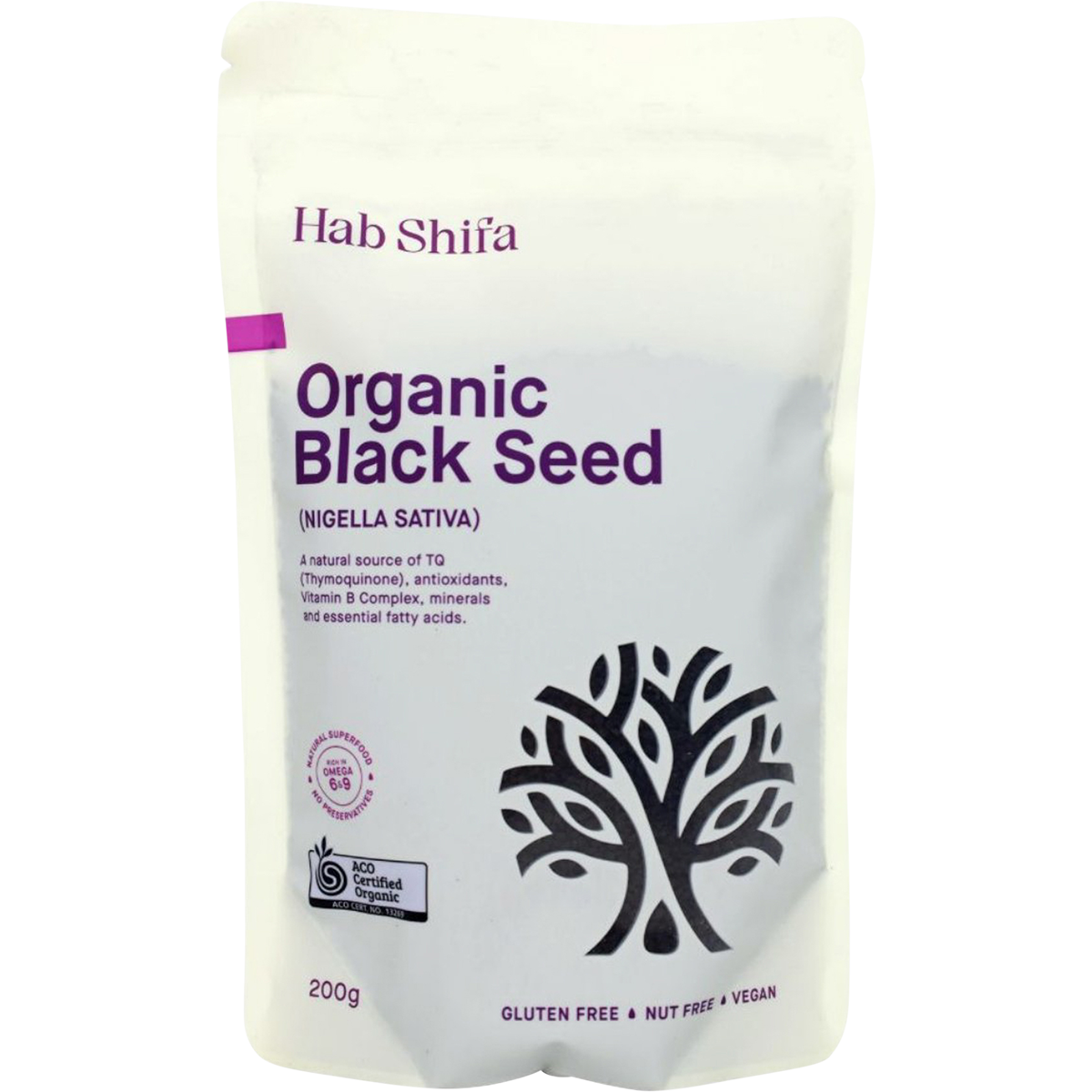 Hab Shifa Certified Organic Black Seed (Nigella Sativa) 200g front view