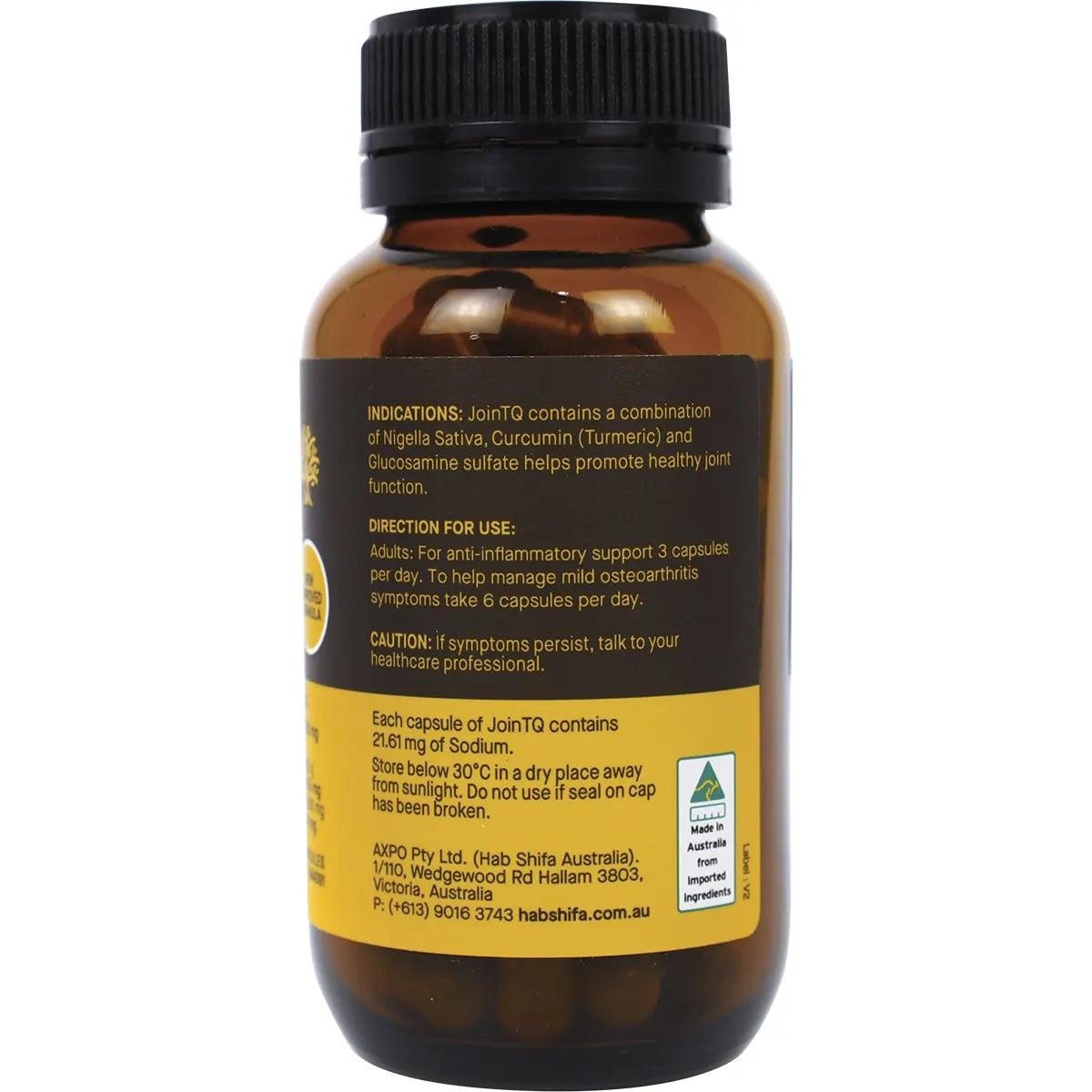 Hab Shifa JoinTQ+ Organic Black Seed Oil With Glucosamine & Curcumin Vegecaps 60