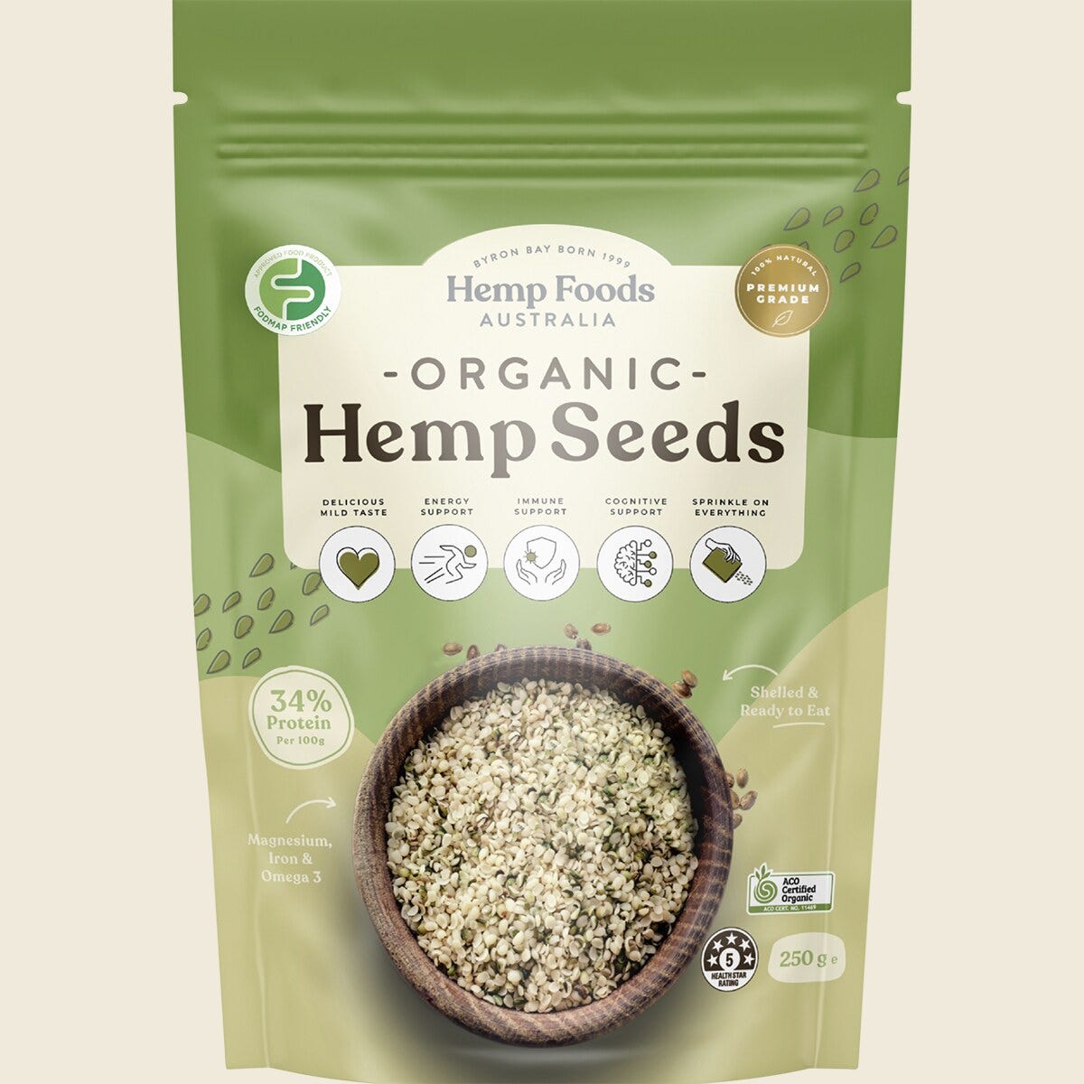 Hemp Foods Australia Certified Organic Hemp Seeds Hulled 250g front
