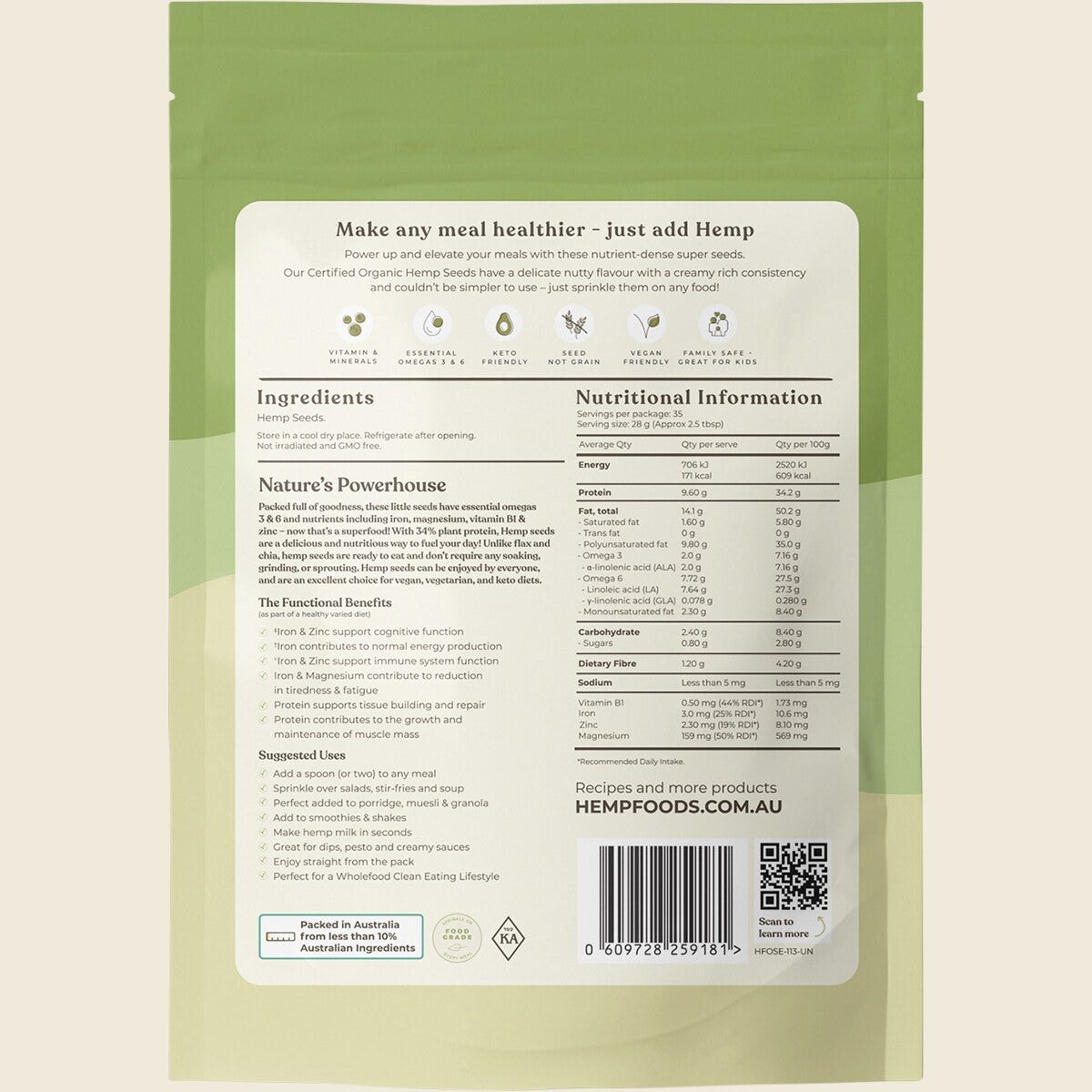 Hemp Foods Australia Hemp Seeds Hulled 1kg back