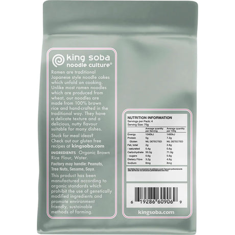 King Soba Organic Brown Rice Ramen Noodles 280g