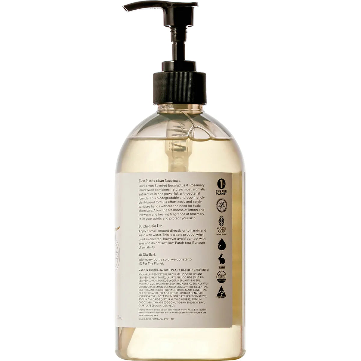 Koala Eco All Natural Hand Wash Lemon Scented Eucalyptus & Rosemary - 500ml