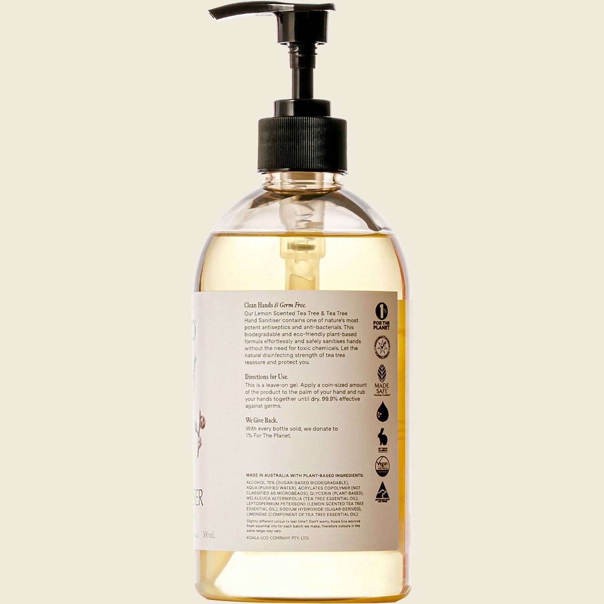 Koala Eco Hand Sanitiser Lemon Scented Tea Tree 500ml Side