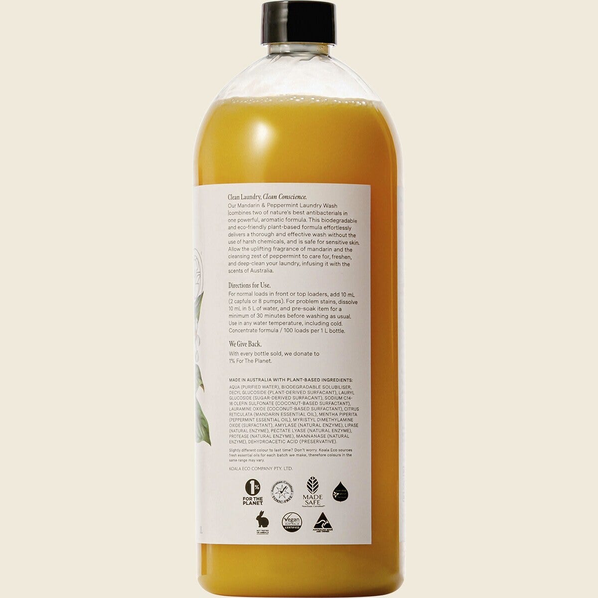 Koala Eco Laundry Wash Mandarin & Peppermint 1L Side