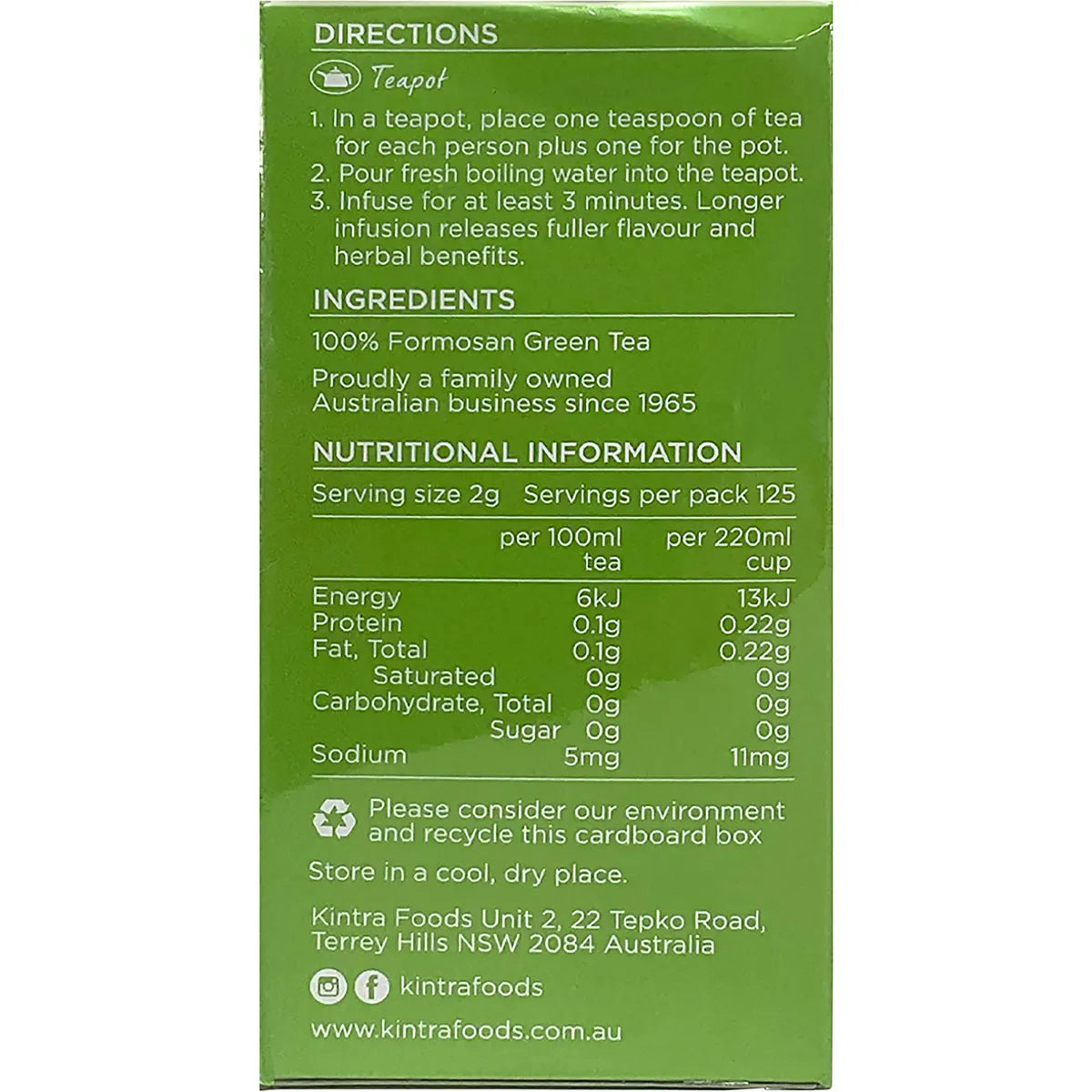 Kintra Formosan Green Tea Loose Leaf 250g