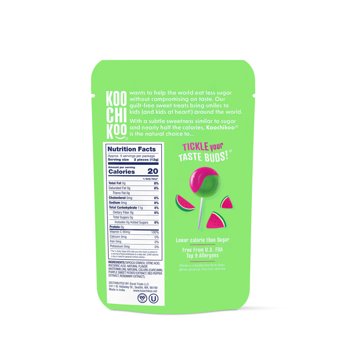 Koochikoo No Sugar Lollipops Vitamin C Watermelon 62g