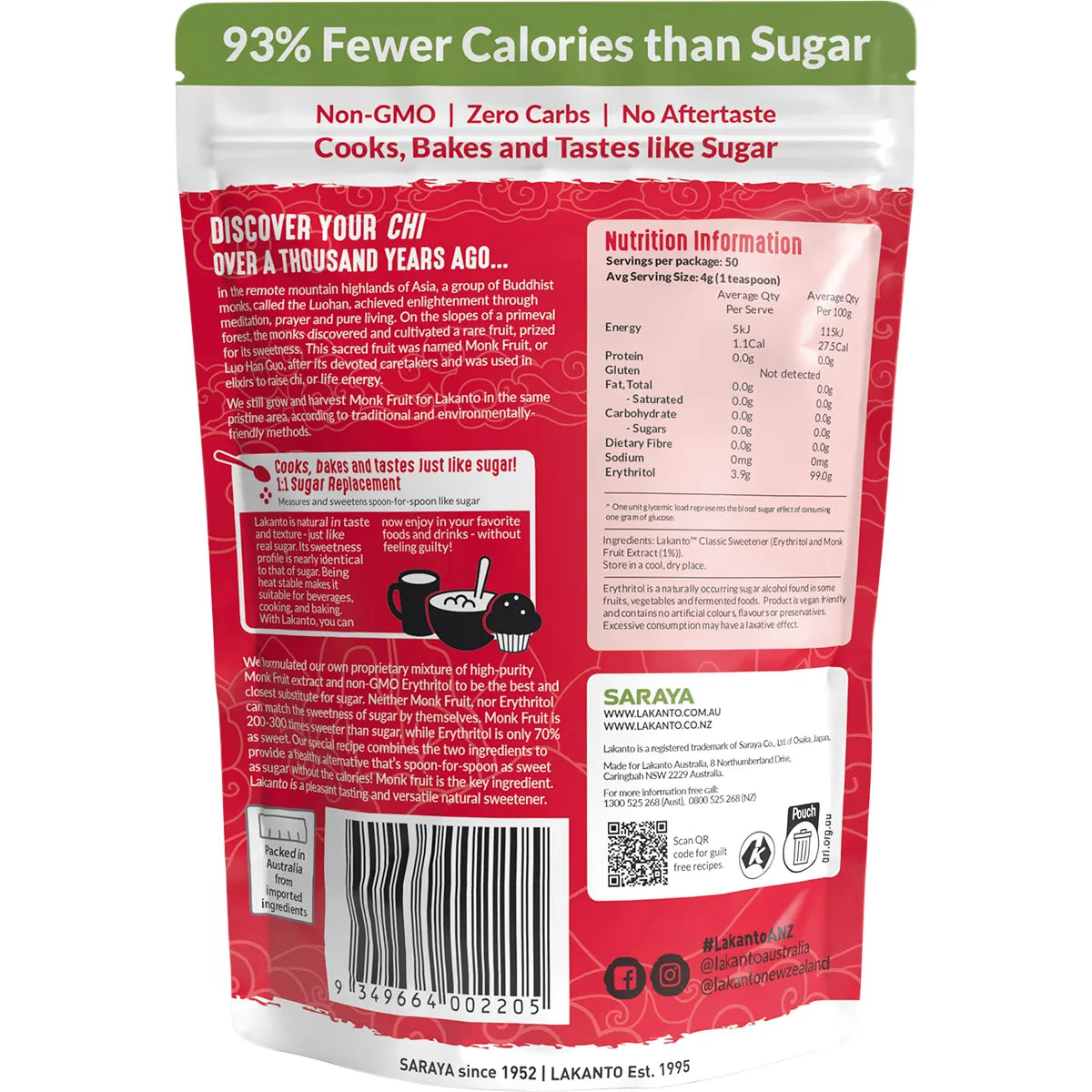 Lakanto Monkfruit Sweetener Classic with Erythritol 200g
