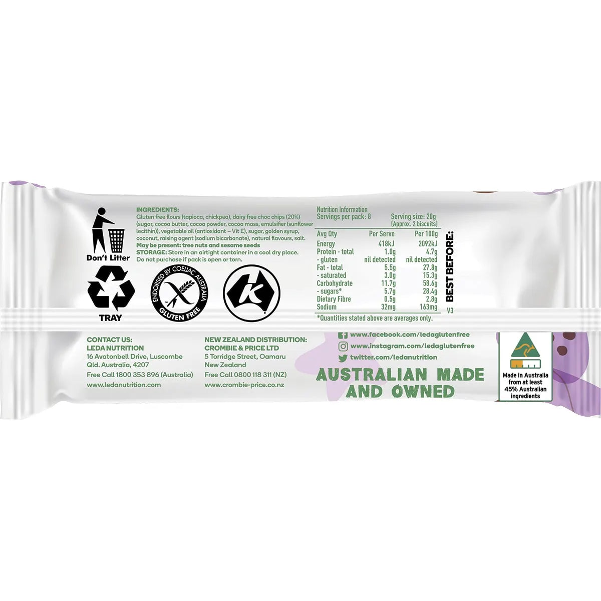 Leda Choc Chip Cookies 155g x 8