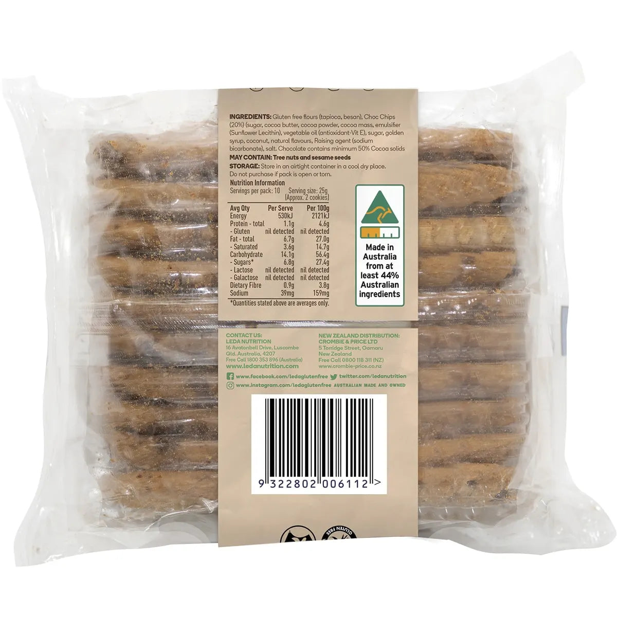 Leda Choc Chip Cookies Bakery Range 250g x 6