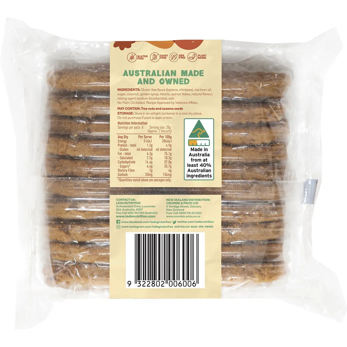 Leda ANZAC Biscuits Bakery Range 250g