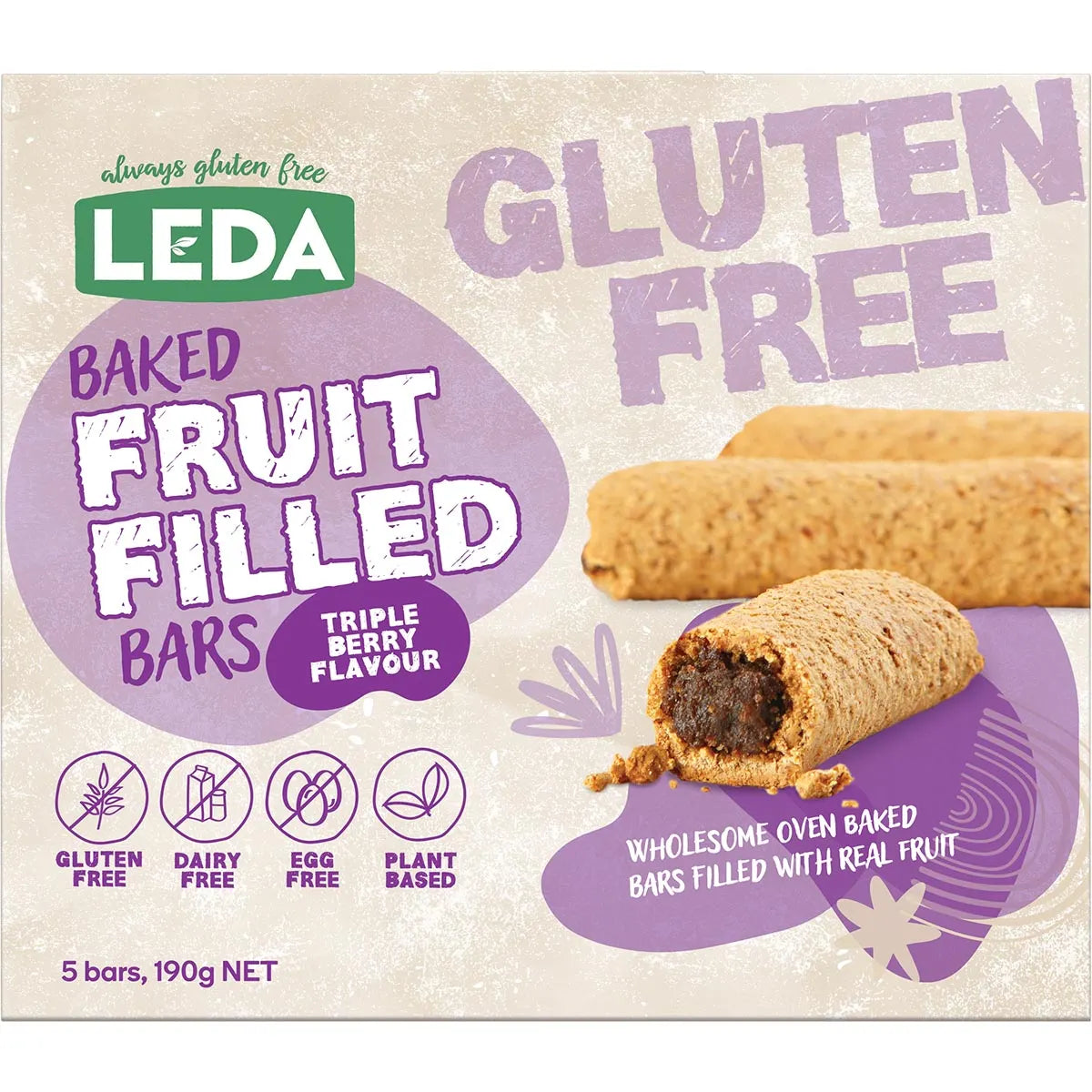 Leda Baked Fruit Filled Bars Triple Berry Multipack 5 Bars 190g x 6