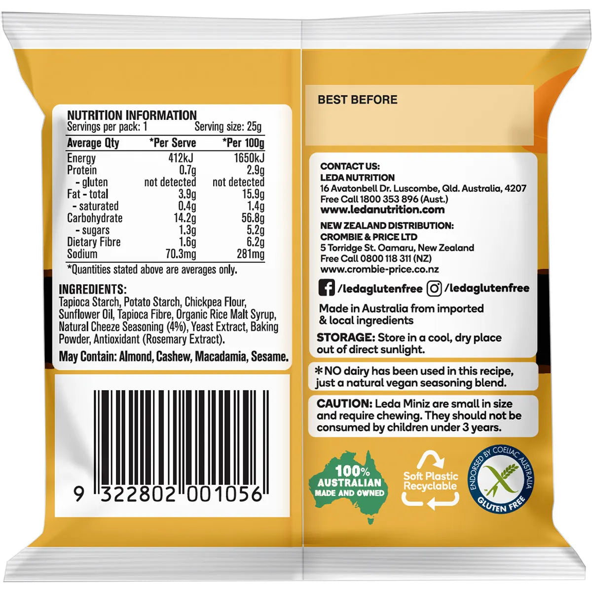 Leda Cracker Miniz Cheeze Multi 6 Pack 150g x 6