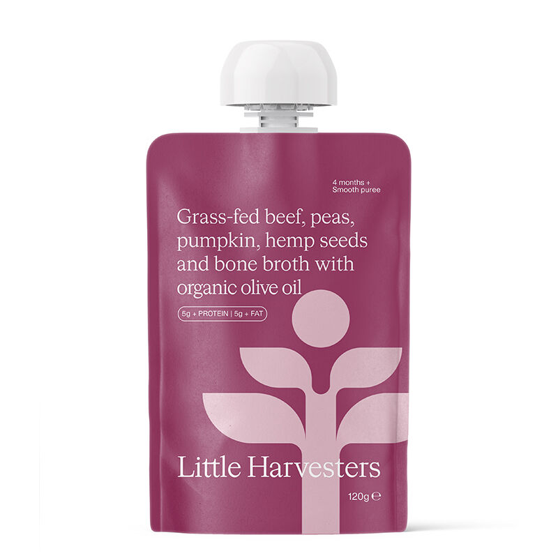Little Harvesters Puree Pouch Grass-Fed Beef & Peas - Pack of 6x120g