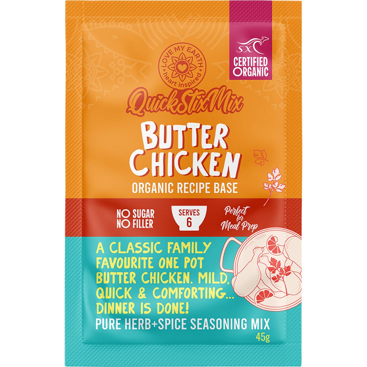 Love My Earth Quick Stix Mix Organic Recipe Base Butter Chicken 45g