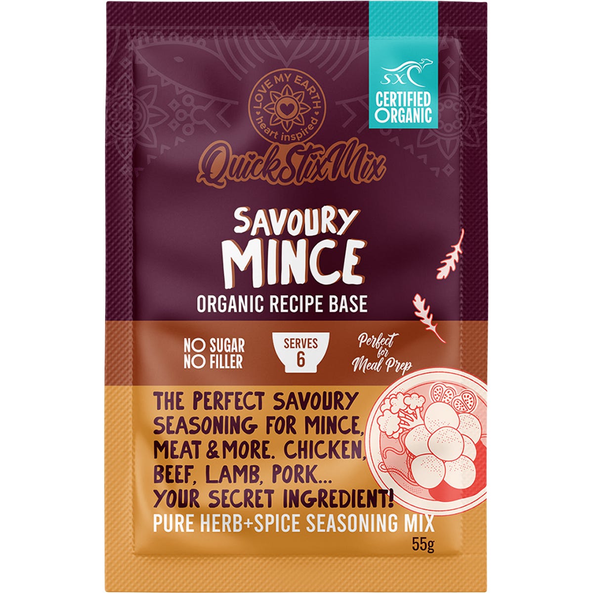 Love My Earth Quick Stix Mix Organic Recipe Base Savoury Mince 55g