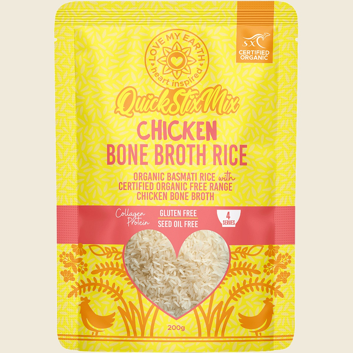 Love My Earth Quick Stix Mix Organic Bone Broth Rice Chicken 200g