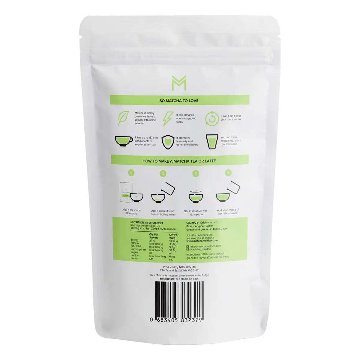 Matcha Maiden Matcha Green Tea Powder 100% Pure Stone Ground 70g