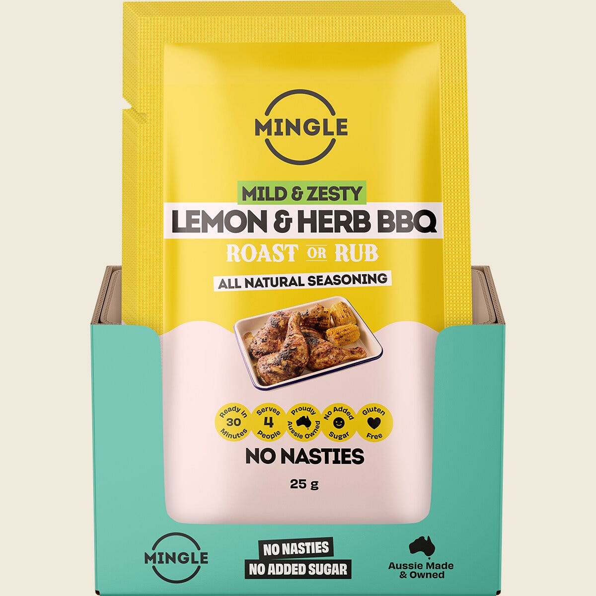 Mingle Lemon & Herb BBQ Roast Or Rub All Natural Seasoning 12x25g