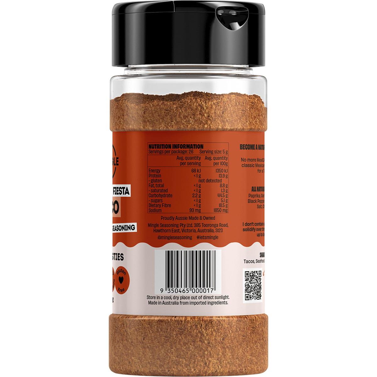 Mingle Mexican Fiesta Taco All Natural Seasoning 130g right side