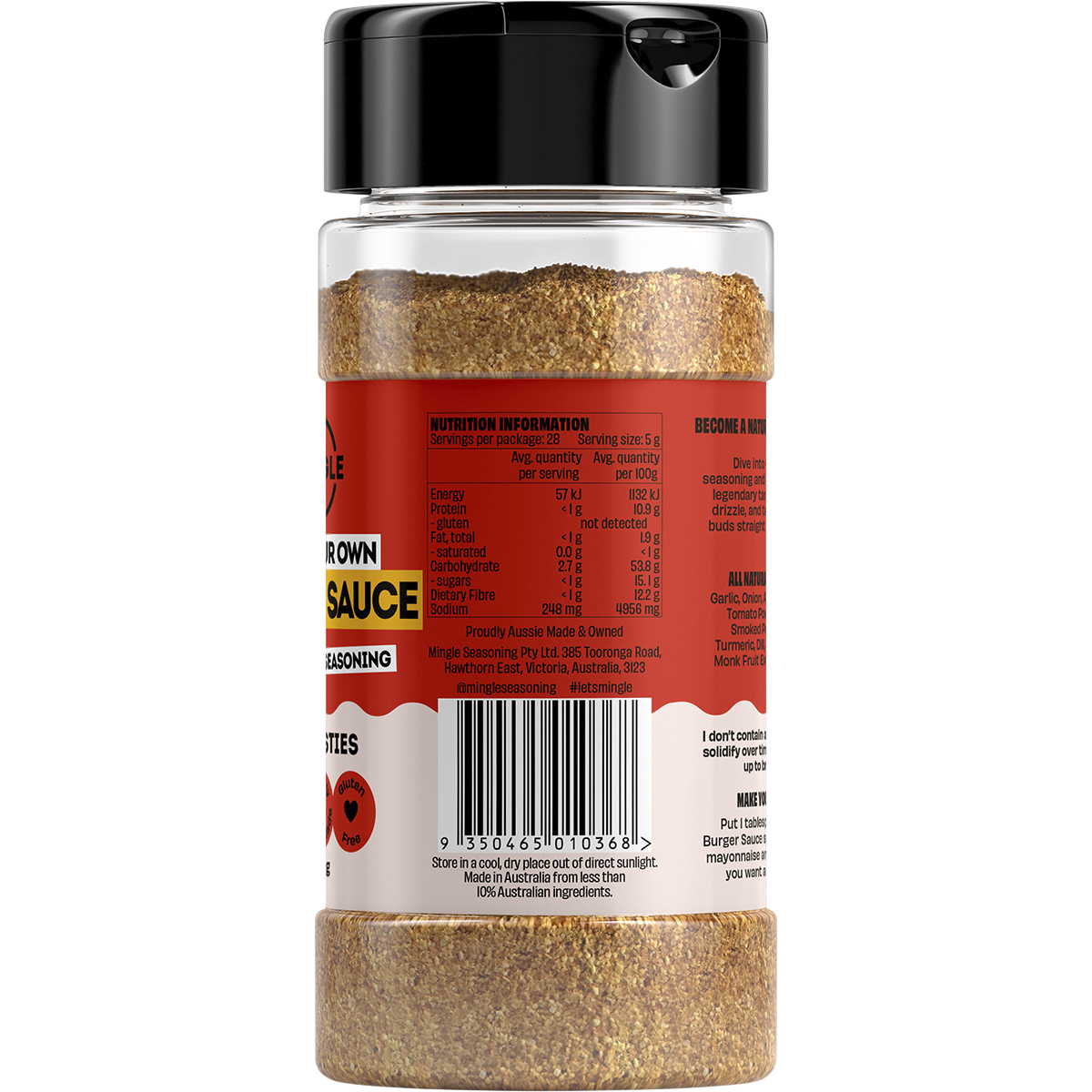 Mingle Burger Sauce All Natural Seasoning 140g right side