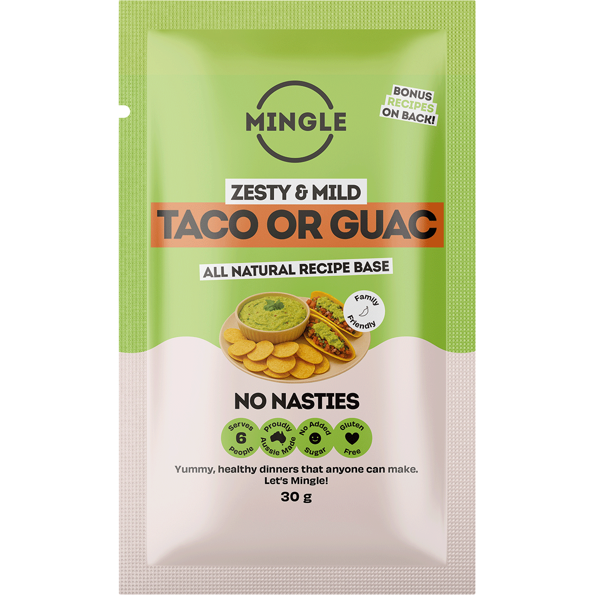 Mingle Taco or Guac All Natural Recipe Base 30g front