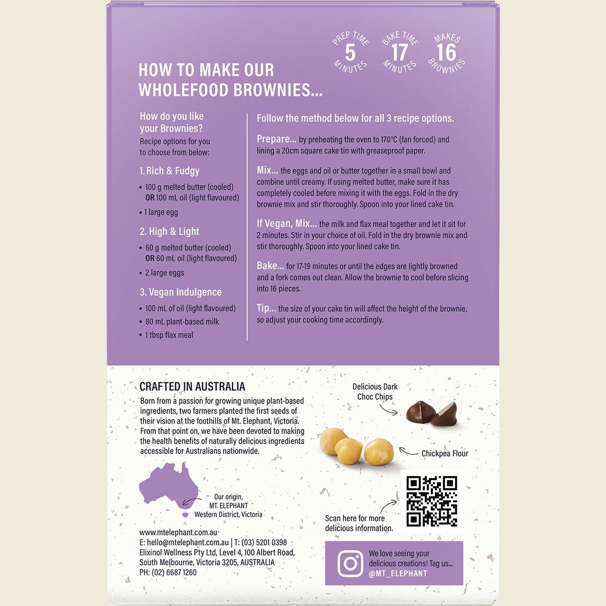 Mt. Elephant Wholefood Gluten Free Brownie Mix Choc Chunk 350g