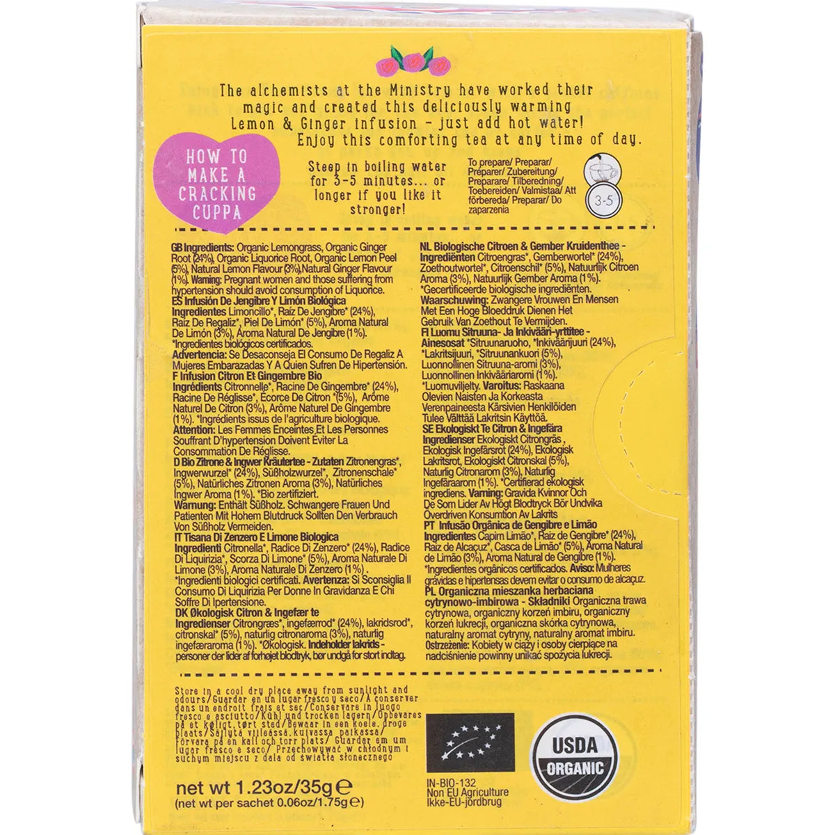 Ministry of Tea Organic Lemon & Ginger Infusion Tea Bags 20pk