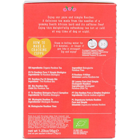 Ministry of Tea Organic Rooibos Pure & Simple Tea Bags 20pk