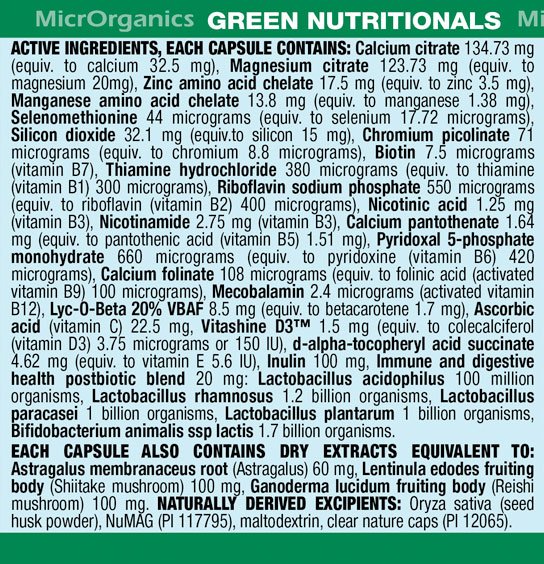 Green Nutritionals 100% Vegan Multivitamin 60 Vegan Capsules