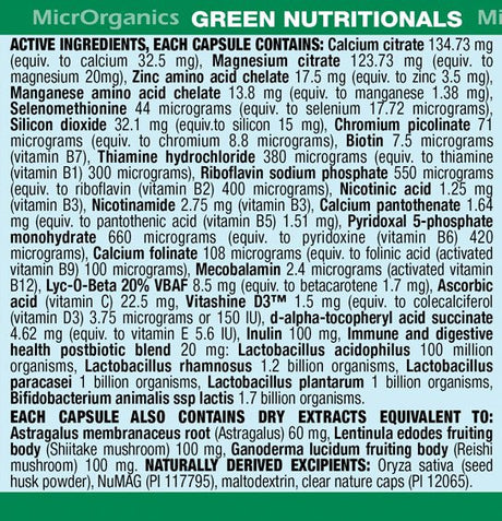 Green Nutritionals 100% Vegan Multivitamin 60 Vegan Capsules