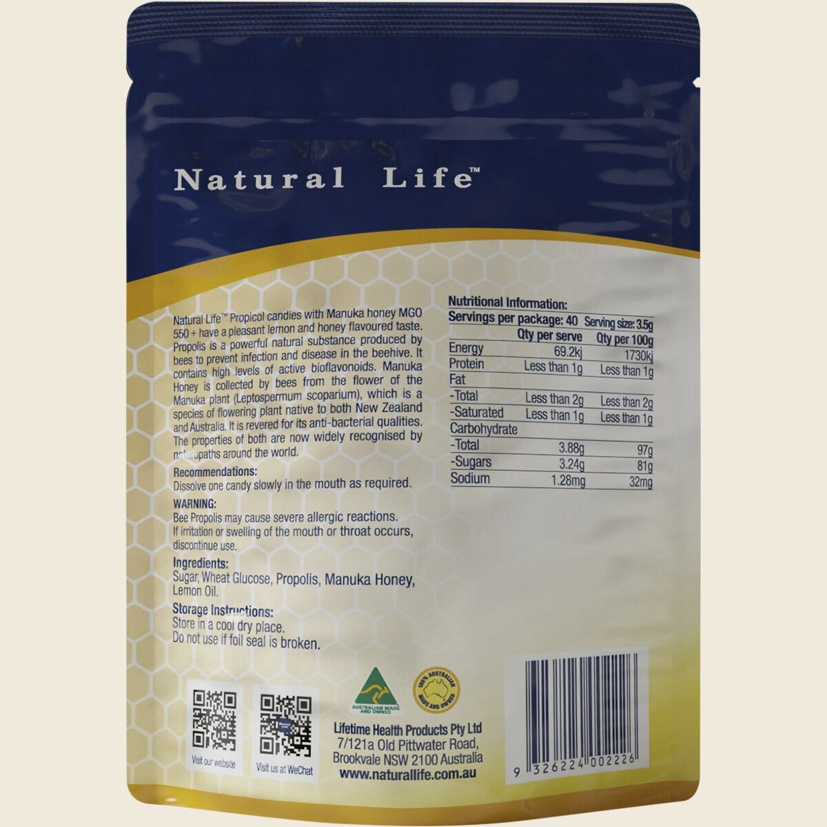 Natural Life Propicol Propolis & Manuka Honey Candies 40pcs