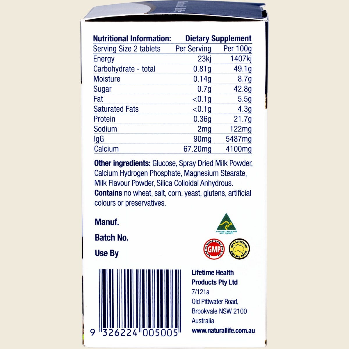 Natural Life Colostrum 45mg IgG 200 Capsules