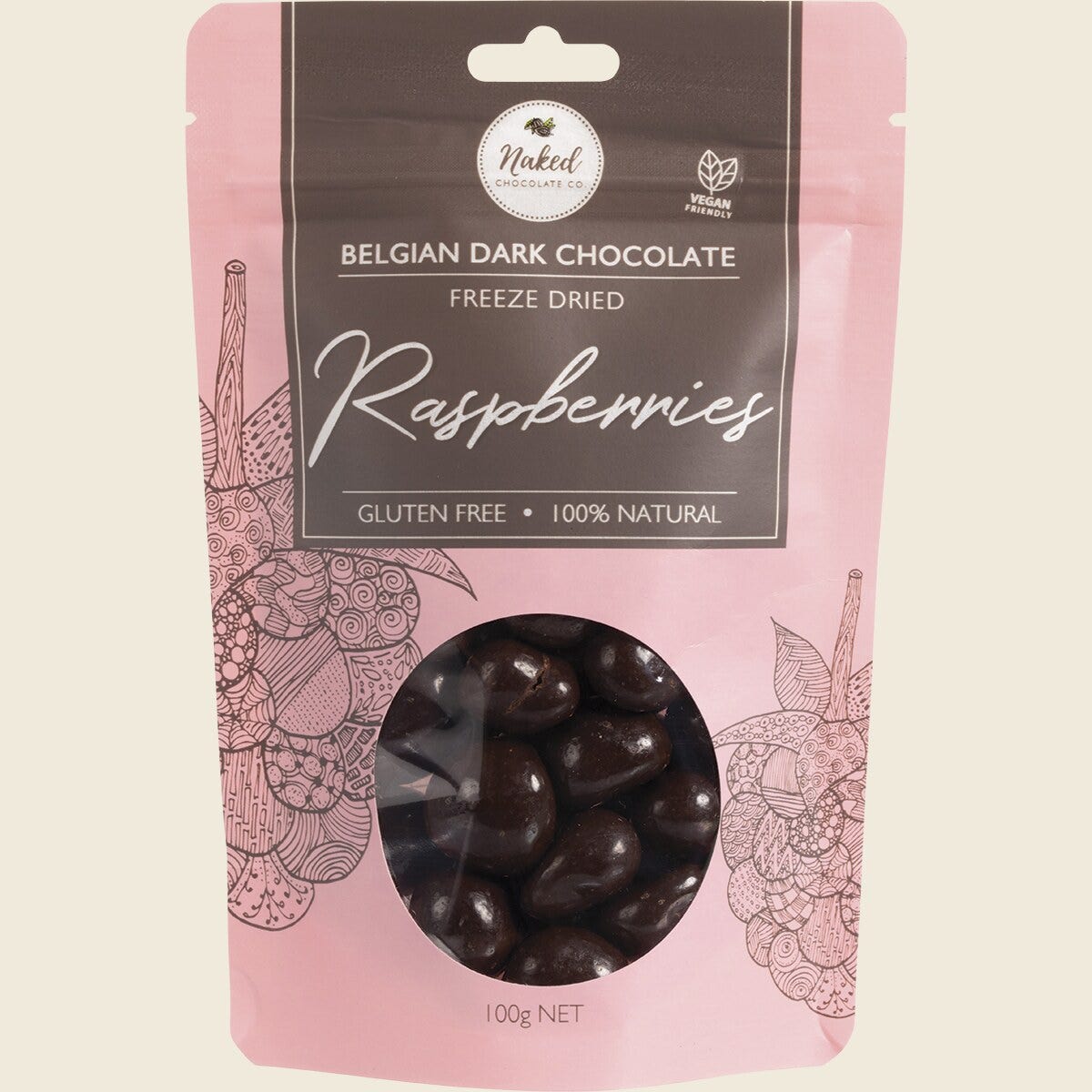 Naked Chocolate Co Freeze Dried Raspberries Dark Chocolate 100g
