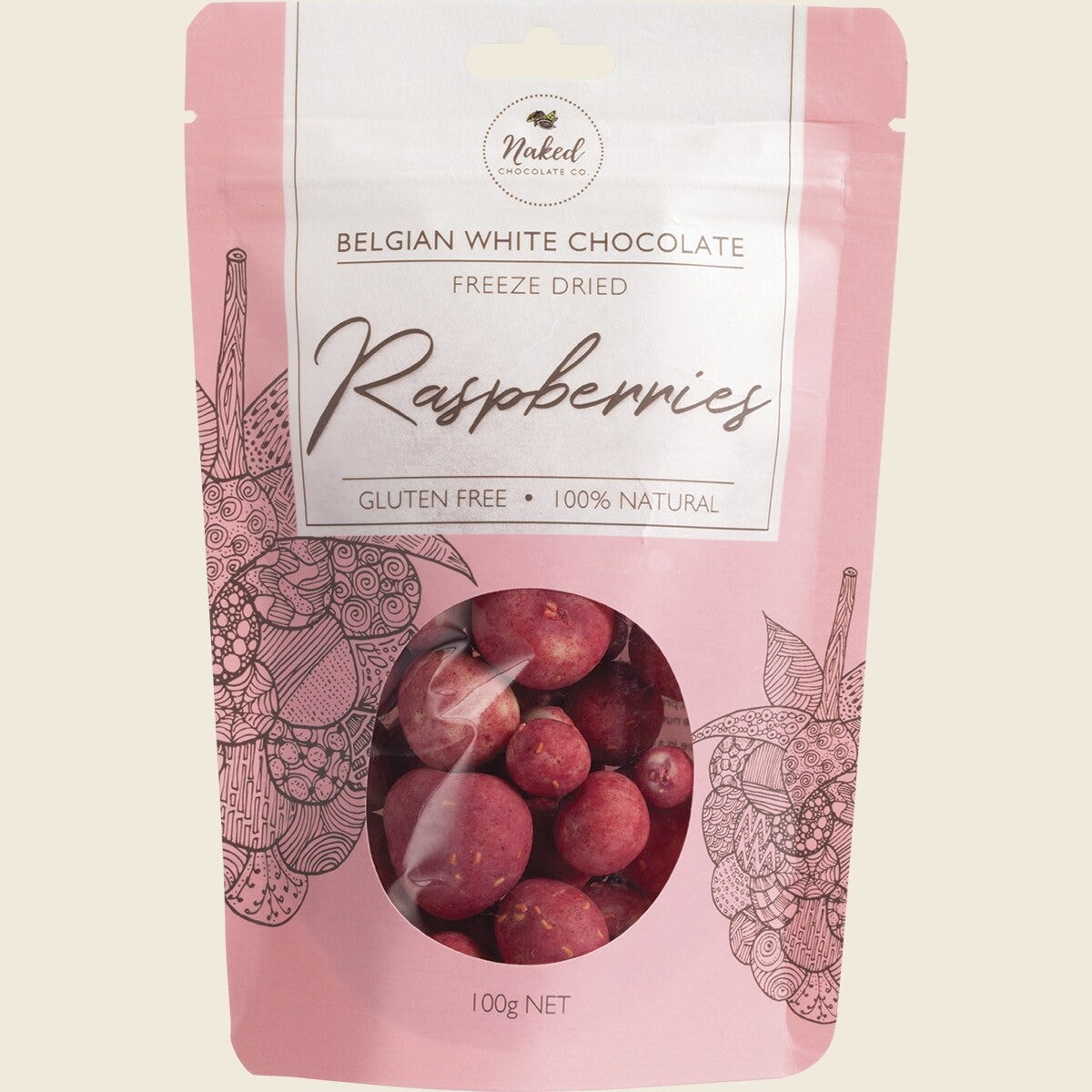 Naked Chocolate Co Freeze Dried Raspberries White Chocolate 100g