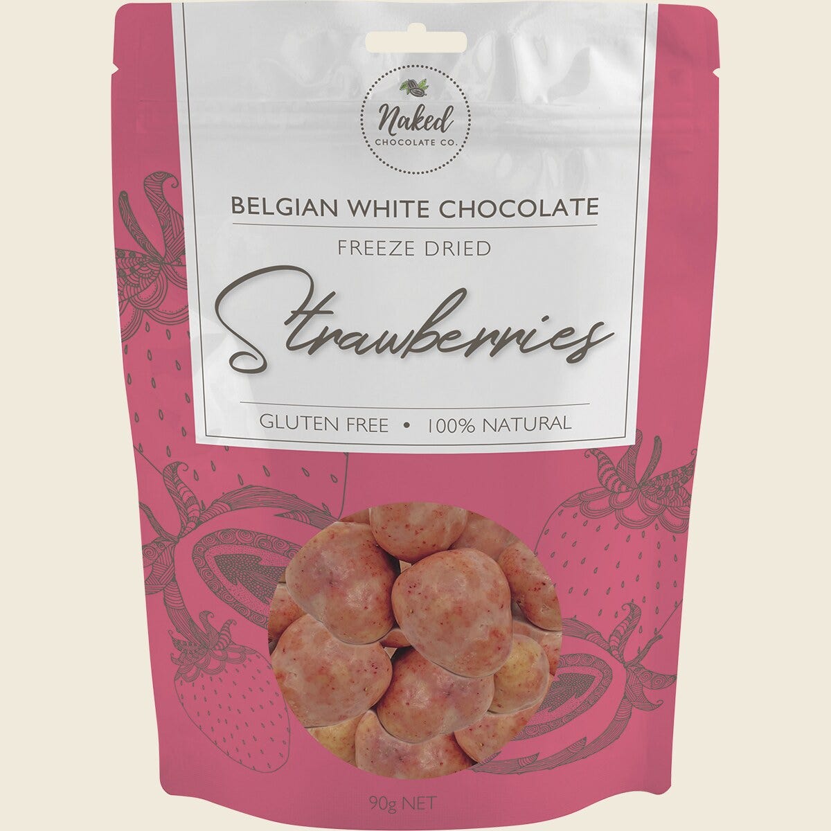Naked Chocolate Co Freeze Dried Strawberries White Chocolate 90g