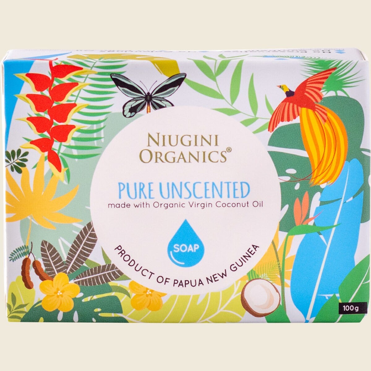 Niugini Organics Virgin Coconut Oil Soap Pure (Unscented) 100g – front product image