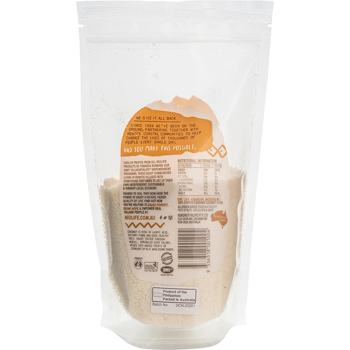 Niulife Organic Desiccated Coconut 250g